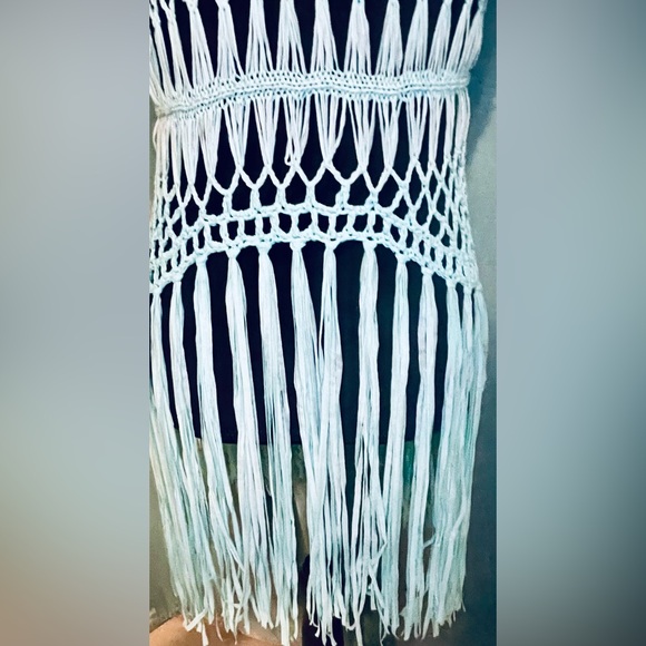 VENUS Macrame Top Size MED Fringe Teal Blue Dipped Top Swimsuit Cover Up - Picture 10 of 14